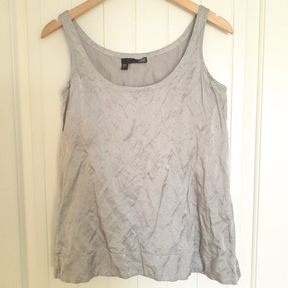 Eileen Fisher Rumpled Steel Satin Silver Scoop Neck Tank Top Size S - Picture 8 of 8